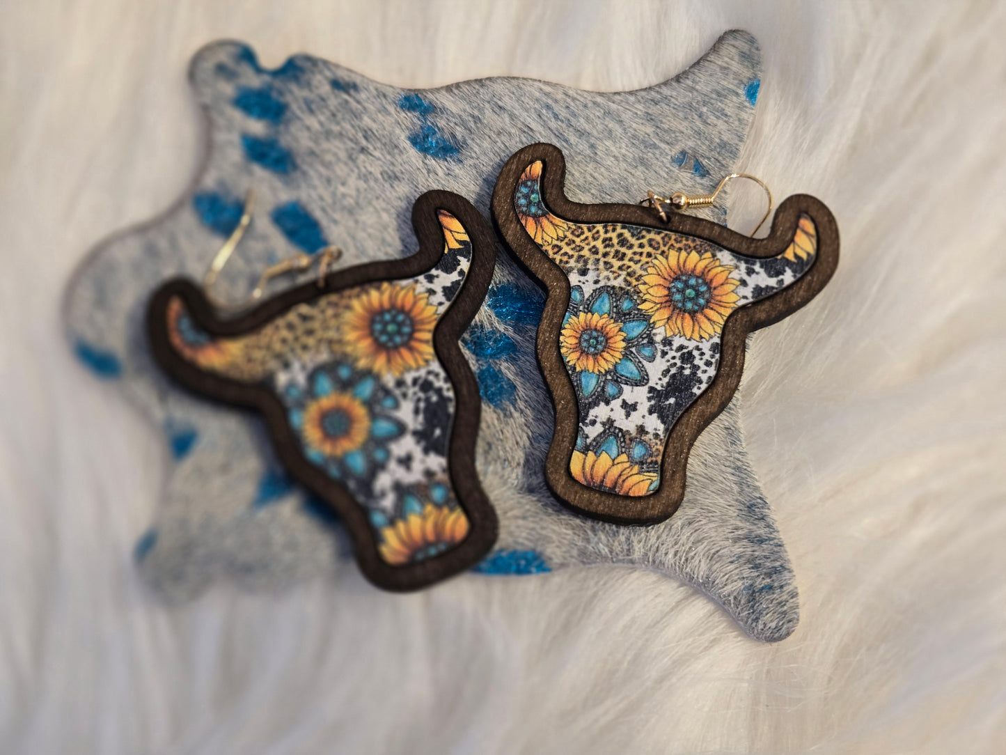 Cow Head Wood Earings