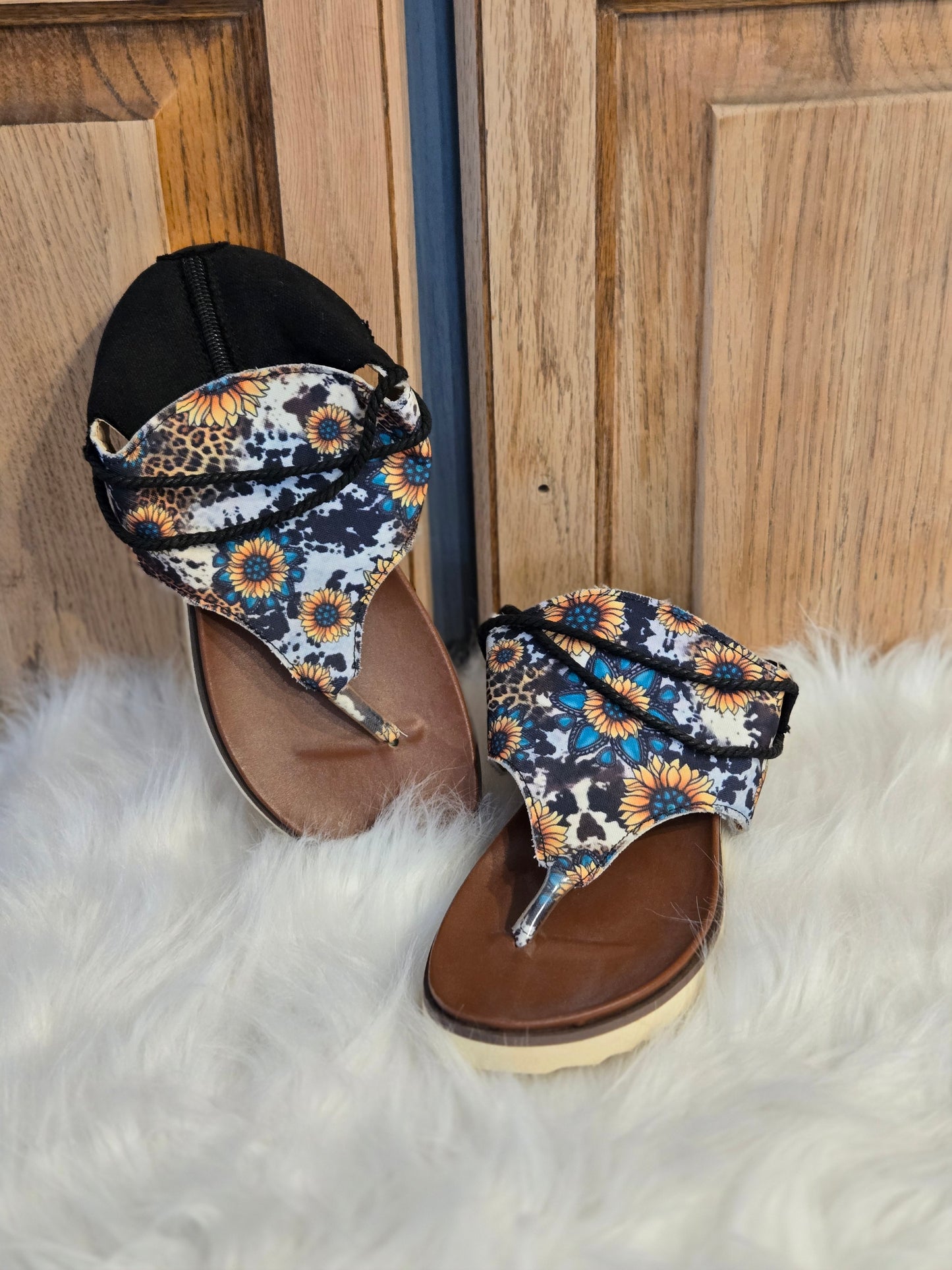 Sunflower and Cowprint Sandals